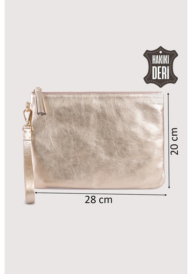 Hakiki Deri Kadın Clutch Çanta 9121 Metalik
