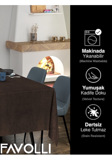 Kadife Dokulu Kahverengi Masa Örtüsü Kahverengi