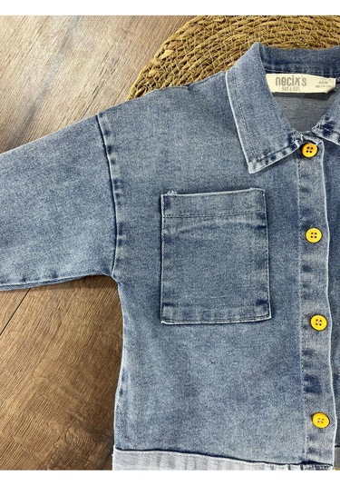 Çift Cep Kot Gömlek Düğme Detaylı Likralı Pantolon Mevsimlik Erkek Bebek Takım Sari