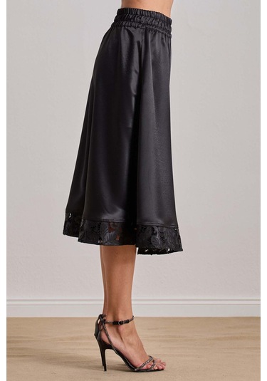 Midi Siyah Saten Etek Siyah
