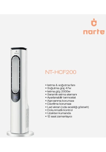 Narte NT-HCF200 2000 W Uzaktan Kumandalı Kule Tipi Fanlı Isıtıcı Ve Soğutucu
