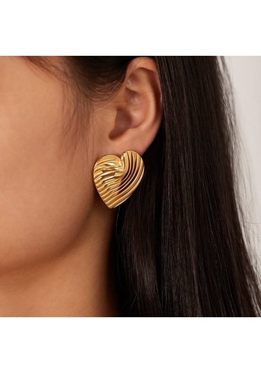 Sones Opk Ge938 1 Çift Basit Paslanmaz Çelik Kalp Fırfırlı Küpe Çok Renkli