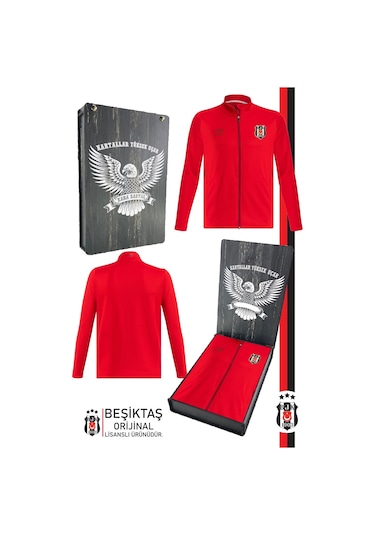 Beşiktaş Lisanslı Fermuarlı Dik Yaka Antrenman Sweat Ahşap Kutulu 001
