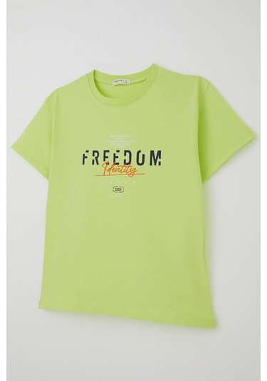 Breeze Erkek Çocuk Tişört Yazı Bakılı 5-10 Yaş, Fıstık Yeşili Fıstık Yeşili