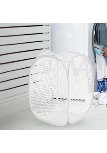Pazly Suntek Örgü Katlanabilir Çamaşır Sepeti, Beyaz Renkli Pratik Eşya Deposu Diğer
