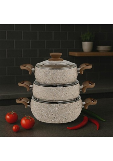 Amboss Tencere Seti 3 Lü Krem Prm-041 Krem