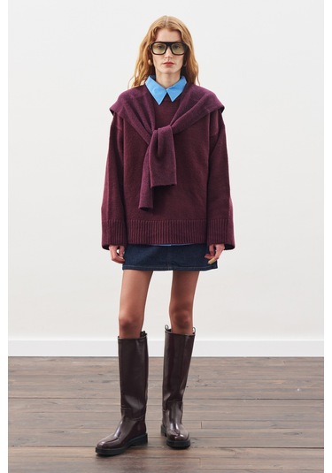 Chunky Oversıze Kazak Bordo Bordo