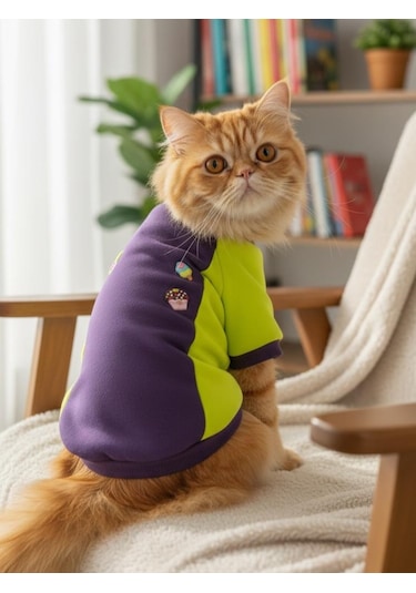 Dondurmalı Patiler Mor Ve Fosforlu Sarı Kedi Polar Sweatshirt