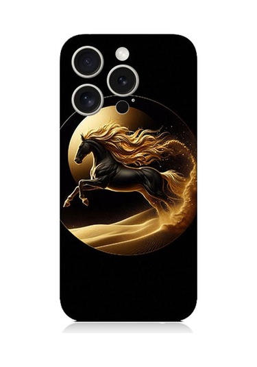 Apple Uyumlu iPhone 15 Pro Altın At Desenli Silikon Kılıf Silikon