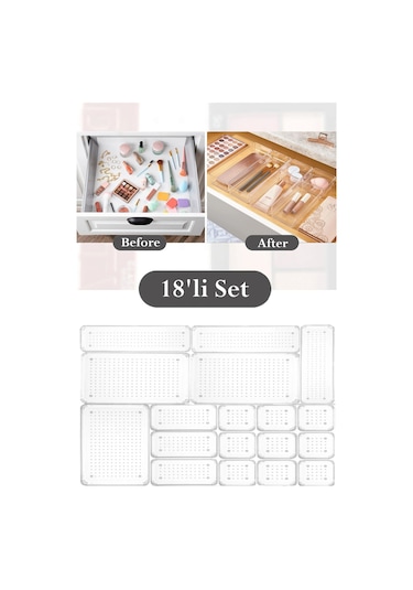 Bayev 3 X Lv 216 18 Parça Ayarlanabilir Çekmece Içi Düzenleyici Set Takı Makyaj Kutusu Kalem Organizeri