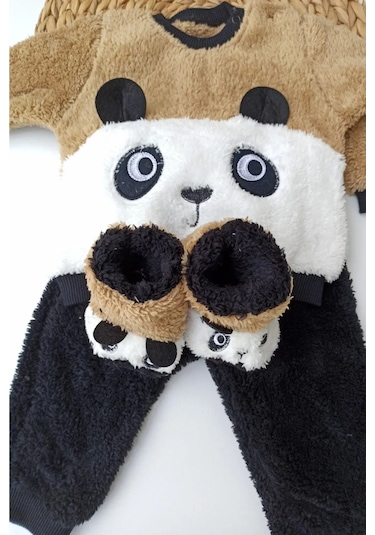 Mai Perla Panda Nakışlı Welsoft Peluş 3'lü Bebek Takım Siyah