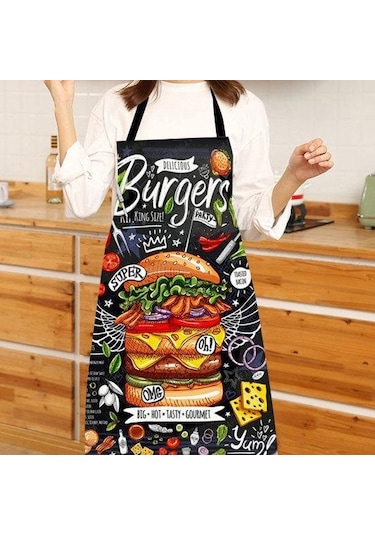 Pişirme Önlüğü Kolsuz Rahat Giyen Net Ve Gerçek Görüntü Yeniden Kullanılabilir Anti-leke Su Geçirmez Polyester Pizza Desenli Mutfak Önlüğü Ev Gereçleri L 3