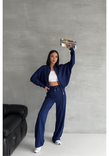 Dip Moda Kadın Oversize Likralı Eşofman Takımı Dpnbg001 Lacivert