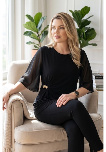 Aytemas Kolları Şifon Tokalı Bluz Siyah