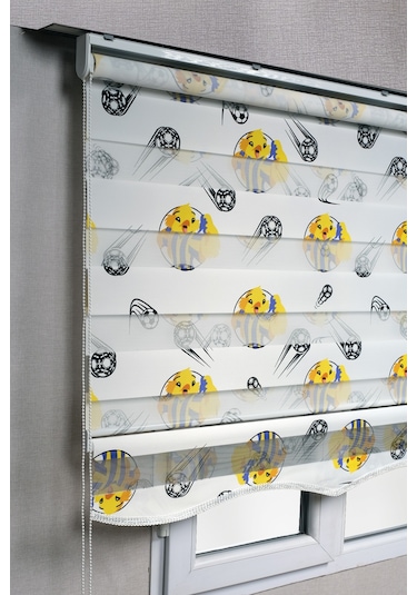 Etekli Fenerbahçe Taraftar Kanarya Desenli Genç Odası Zebra Stor Güneşlik Perdeler