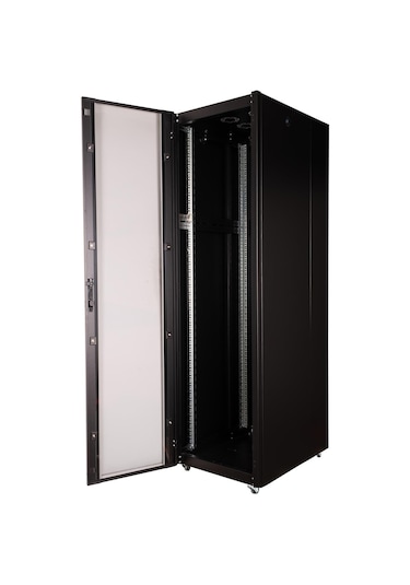 Lande Demonte 42u 600x800 Hyperline Dikili Tip Rack Kabinet Siyah Ön Cam Kapak / Tekerlekli