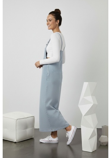 Shevega Kadın Uzun Taş Bahçivan Askili Elbise Mavi