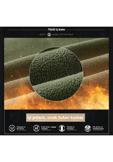 Erkekler İçin Sonbahar Ve Kış Kalınlaştırılmış Rüzgar Geçirmez Ve Su Geçirmez Ceket Artı Polar Ceket Haki