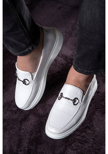 Ducavelli Anchor Hakiki Deri Erkek Günlük Ayakkabı, Loafer Ayakkabı, Hafif Ayakkabı, Yazlık Ayakkabı, Hafif Ayakkabı Beyaz