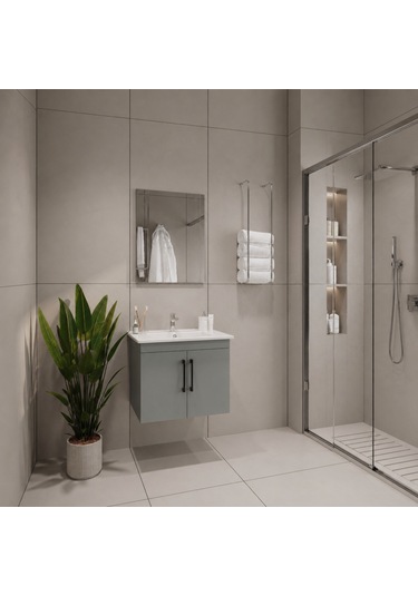 Creavit D20 Banyo Dolabı Seti Çekmeceli 80 Cm Gri