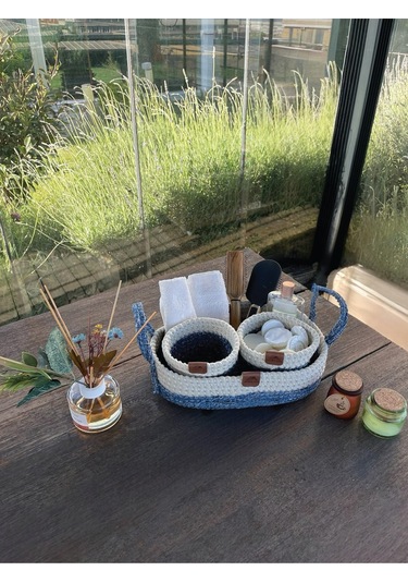 3'lü Düzenleyici Sepet Set Leke Tutmaz Beyaz -mavi Beyaz - Mavi