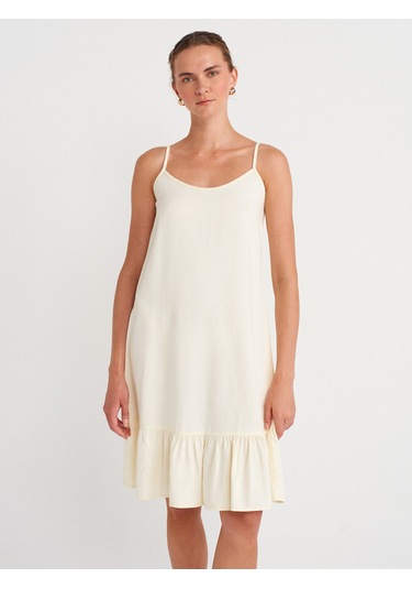 Dilvin 90572 Alt Bölümü Büzgülü Kısa Denim Elbise-sarı Sarı