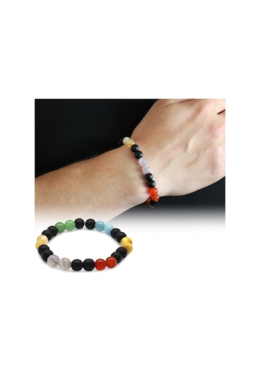 Tesbihane Küre Kesim Çoklu Doğaltaş Kombinli Erkek Başarı Bilekliği Çok Renkli