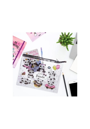 Vuki Siyah Panda Sulu Fermuarlı Şeffaf Dosya Vk-0073