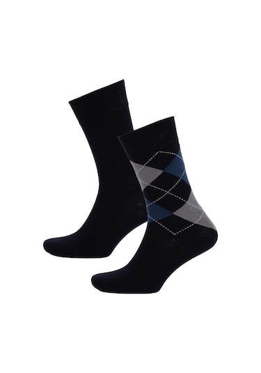 DeFacto Erkek Dikişsiz Baklava Desenli Ultra Soft 2'li Bambu Premium Uzun Çorap D3775AXNSNV2
