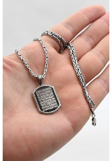 Ayetel Kürsi Yazılı 925 Ayar Gümüş Kolye Kral Zincir 2mm 902428 Gümüş