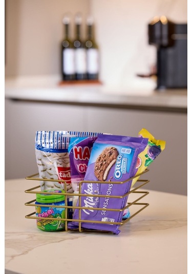 Rose Çok Amaçlı Oval Köşeli Kare Sepet - Metal Paslanmaz Rose