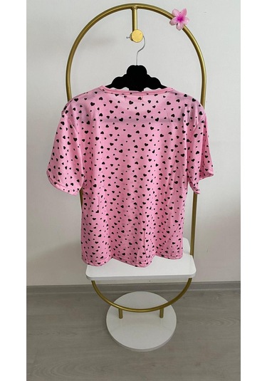 Siyah Kalpli Pembe Kısa Kol Pijama Takımı Pembe