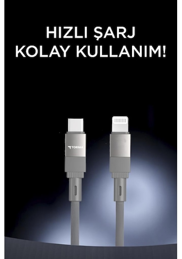 Torima U18 Type-C İle Lightning Şarj Ve Data Kablosu Gri