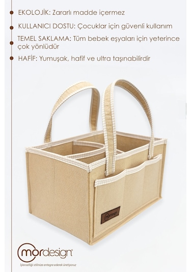 Mordesign Kalın Keçe Anne Bebek Bakım Çantası, Organizer, Çok Gözlü Düzenleyici, Gingham Serisi, Kapiçino Kapiçino 1000 Kahverengi