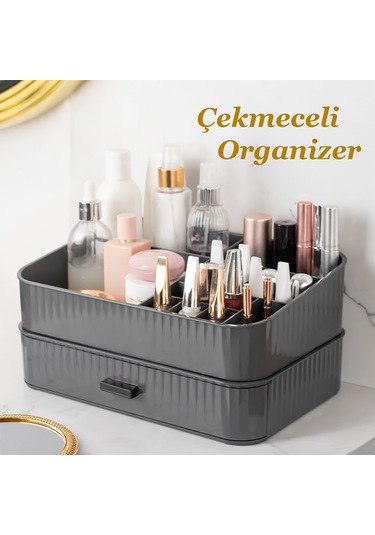 Porsima 0619 Çekmeceli Takı Organizeri Makyaj Düzenleyici Kutu Antrasit
