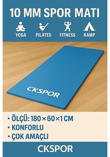 10mm Mavi Pilates Matı Kalın Yoga, Pilates Ve Spor Minderi Gümüş