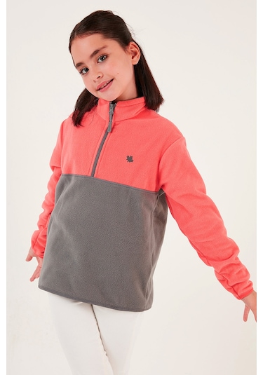 Lela Yumuşak Dokulu Yarım Fermuarlı Renk Bloklu Dik Yaka Unisex Çocuk Polar 5905004 Somon-Gri Lela Yumuşak Dokulu Yarım Fermuarlı Renk Bloklu Dik Yaka Unisex Çocuk Polar 5905004 Somon-Gri