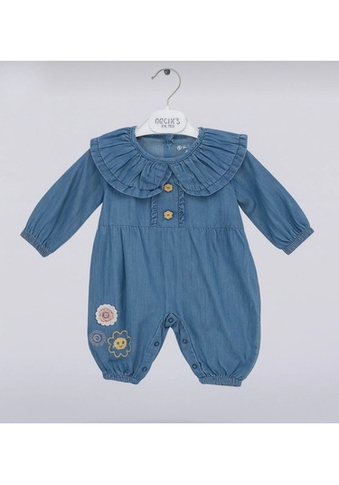 Kız Bebek Nakışlı Pamuklu Sevimli Kot Tulum Kot Mavi