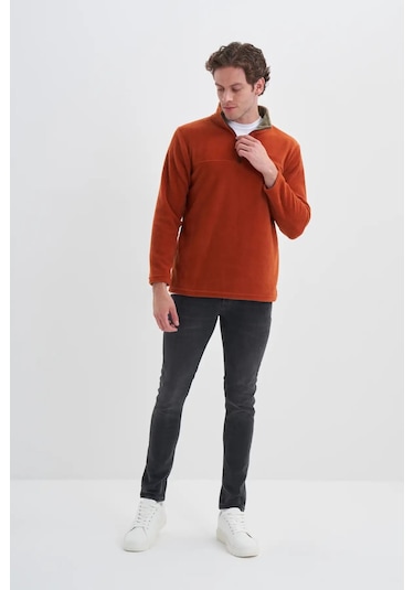 Cazador Yarım Balıkçı Yaka Kalın Polar Regular Fit Sweatshirt-56320 Tarçın