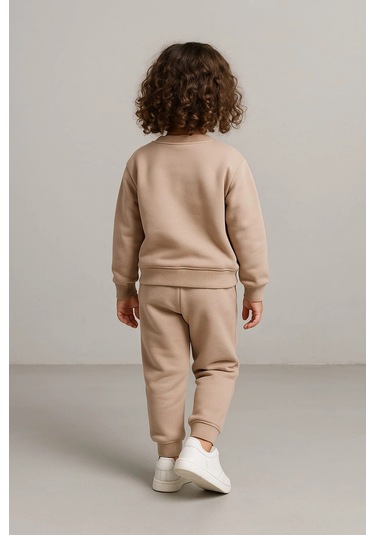 Luck Kalpli %100 Pamuk Çocuk Eşofman Takımı Bej