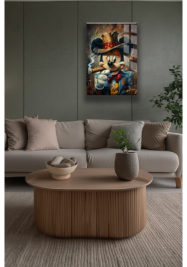 Vintage Mickey Silüet Poster Cam Tablo