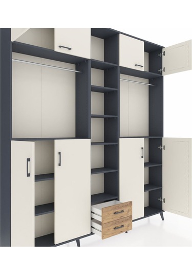 Arges Dolap 14 Raflı 2 Çekmeceli 2 Askılı 220x30x243 Antrasit-aytaşı/çam Aytası/atlas Çam