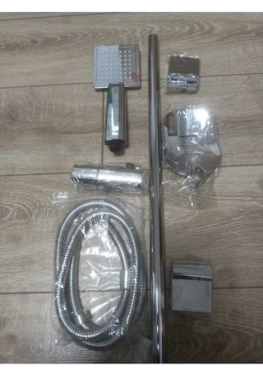 Sürgülü Duş Seti Kare Krom Lüks Krom