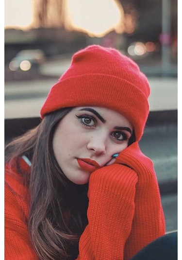 Unisex Kışlık Kırmızı Katlamalı Bere Kırmızı