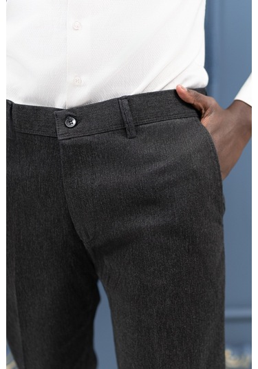 Regular Fit Pamuklu Dokulu Kışlık Gabardin Pantolon Antrasit