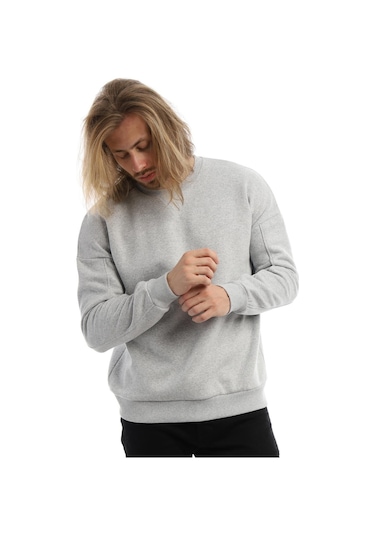 Erkek Bisiklet Yaka Karyoka Dikişli Sweatshirt Gri