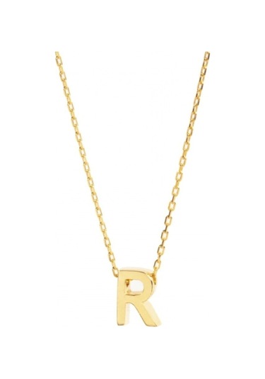 925 Ayar Gümüş Sarı Zincir R Harf Kolye