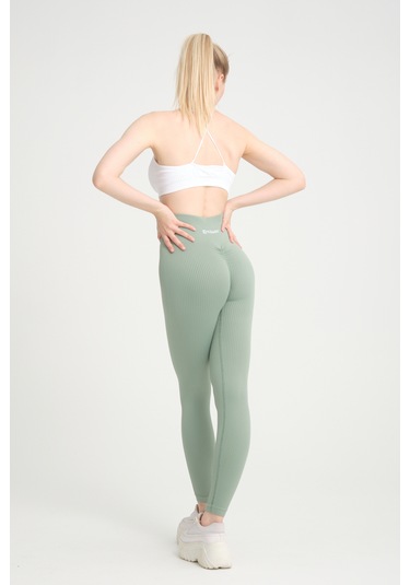 Yeşil Kalçası Büzgülü Premium Fitilli Ekstra Push Up Tayt Yeşil