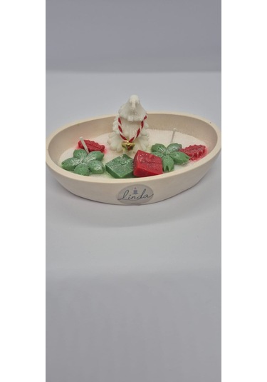 Yılbaşı Hediyelik Linda Kase Mum El Yapımı, Doğal Soya Mum Kırmızı