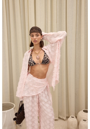 Mai Collection Sanary Bandana Detay Pembe Gömlek Pantolon Takım